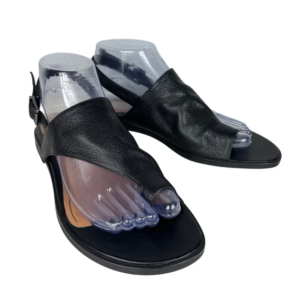 Vionic NWOT Ella II Tumbled Leather Slingback Sandals Black 7 Orthotic Toe Loop